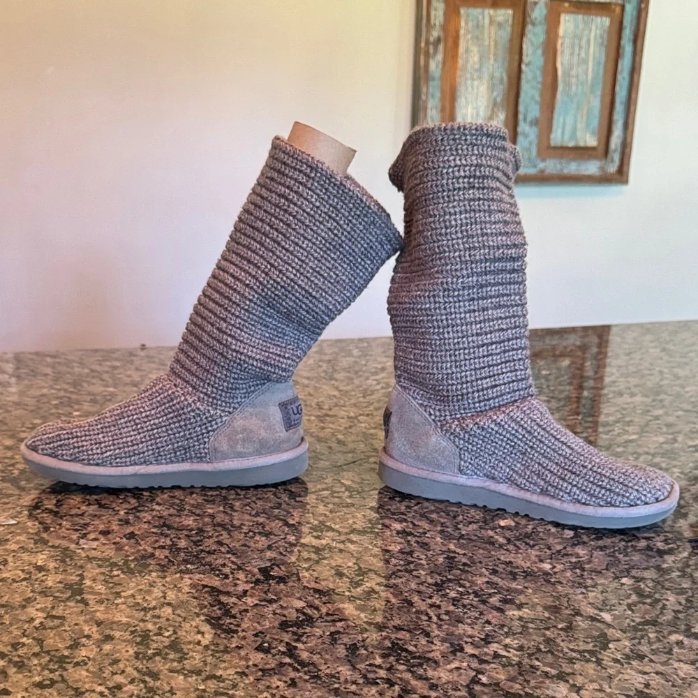 UGG Gray Knit cardy Button Boots 5.5